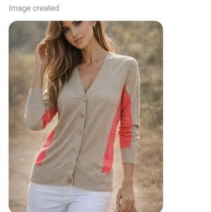 NEW EP Pro 100% Cotton Cardigan –‎ Coral & Camel Tan Base Women's Small Petite